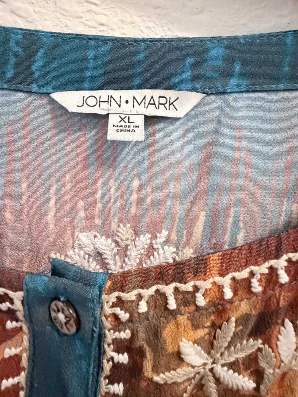 John Mark Embroidered Teal & Rust Floral Blouse XL - Picture 7 of 9